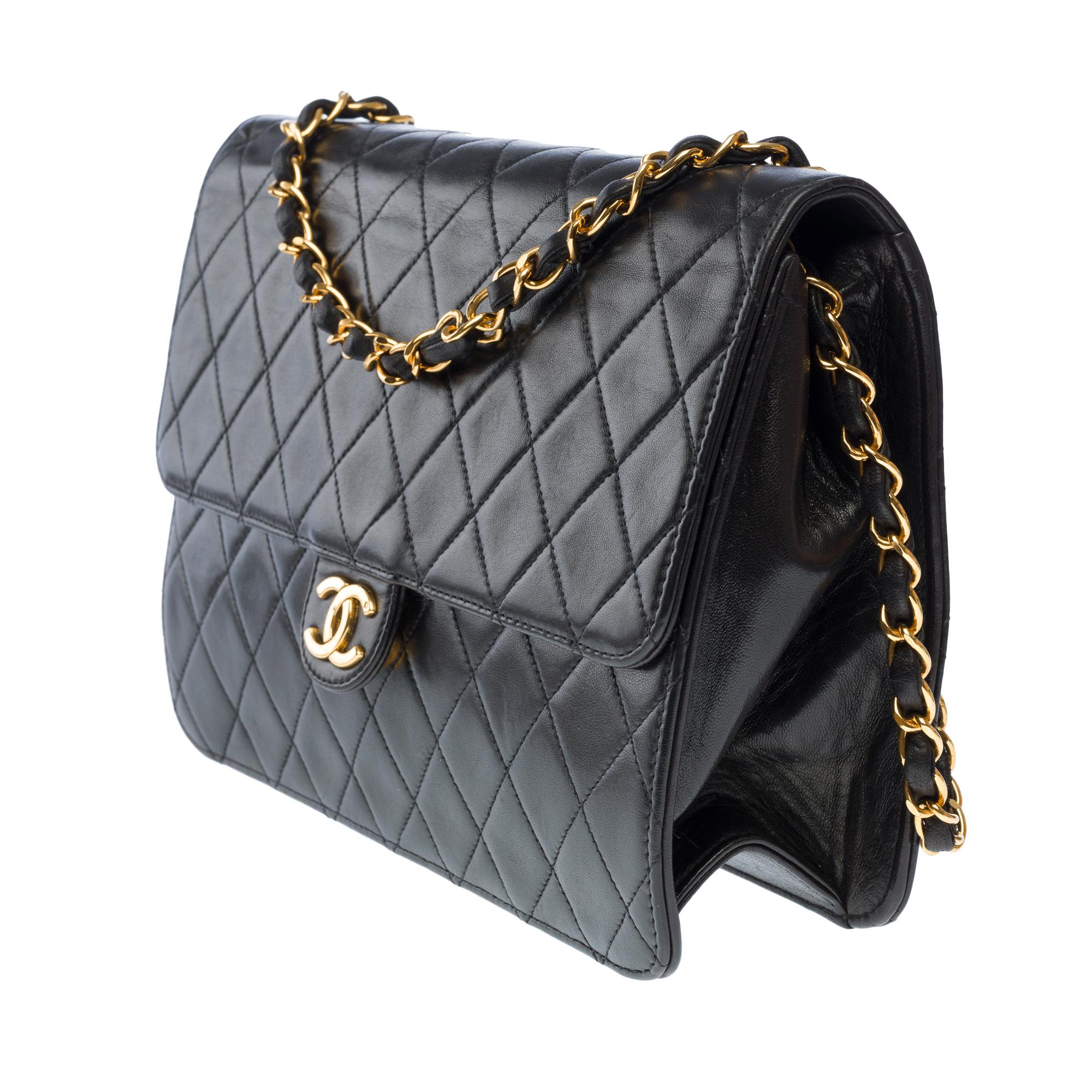 Women's Chanel Timeless/Classic Push Lock shoulder flap bag in black quilted lamb , GHW For Sale
