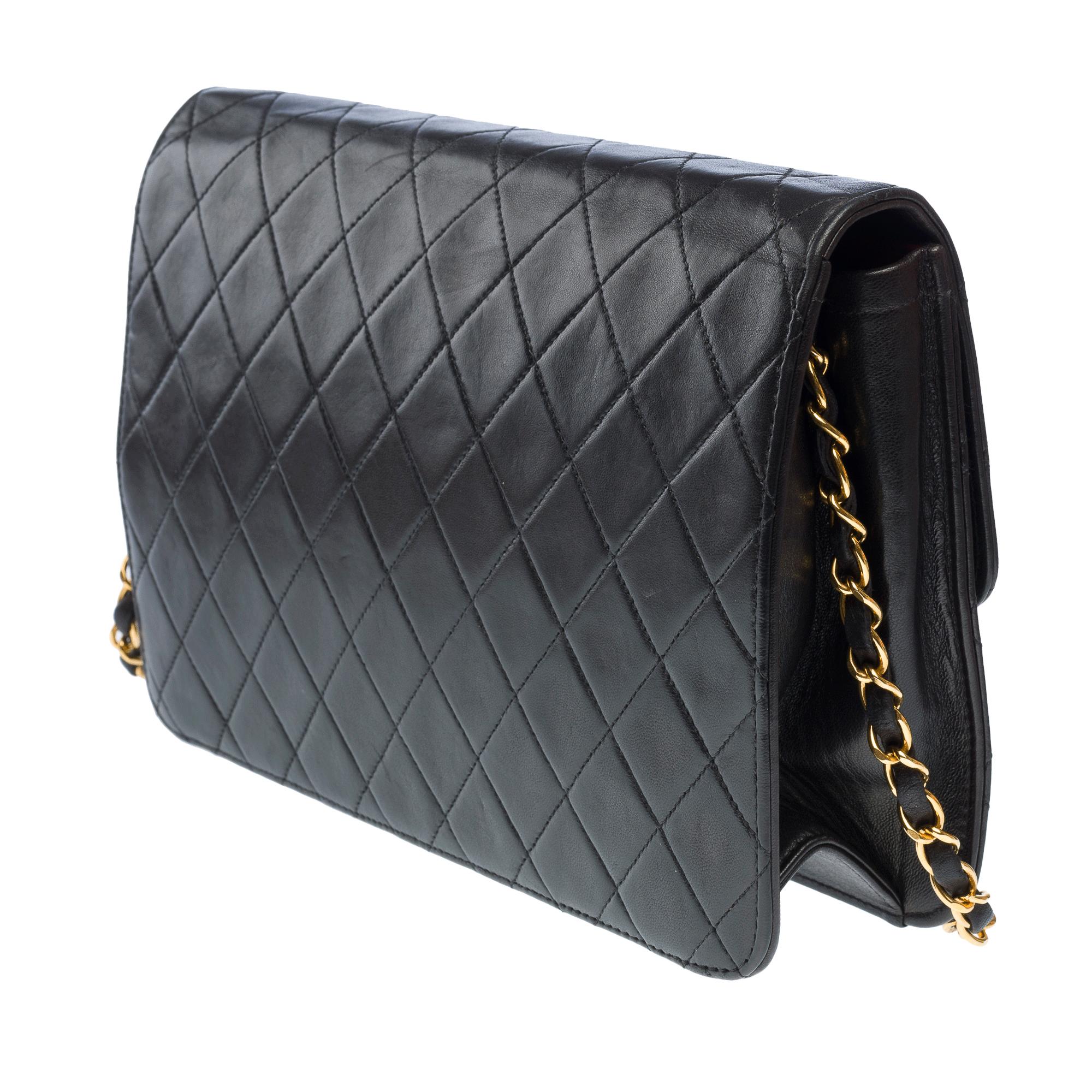 Chanel Timeless/Classic Push Lock shoulder flap bag in black quilted lamb , GHW For Sale 1