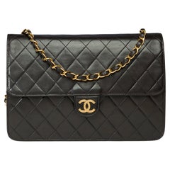 Chanel Timeless/Classic Push Lock shoulder flap bag in black quilted lamb , GHW