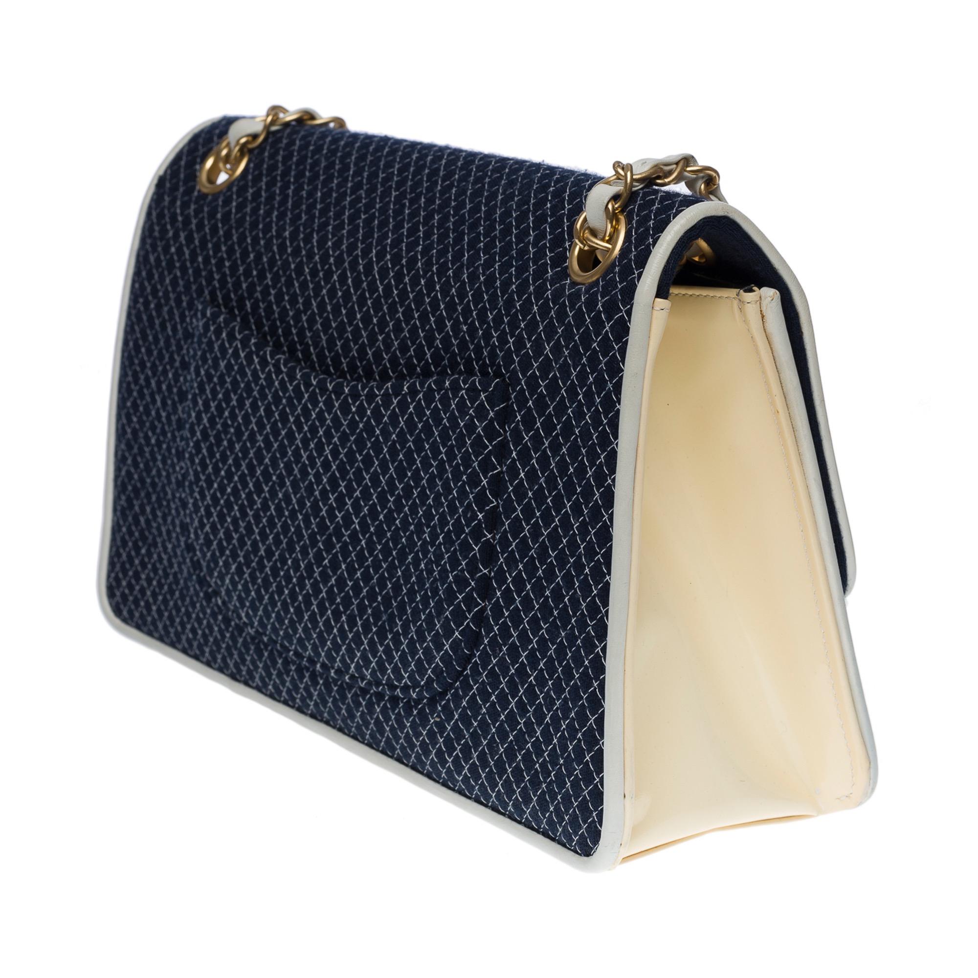Women's Chanel Timeless/Classic shoulder bag in navy blue jersey, GHW For Sale