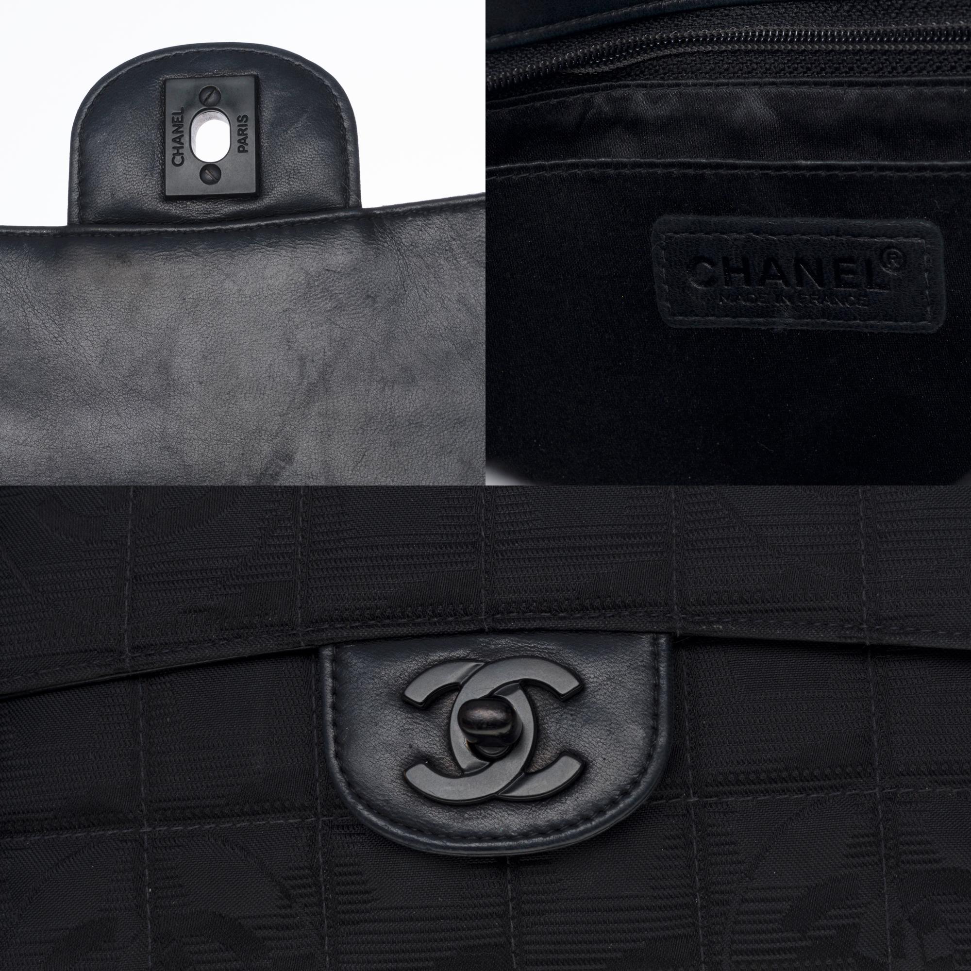 Chanel Timeless/Classic Travel Line flap bag in black nylon, black hardware In Good Condition In Paris, IDF