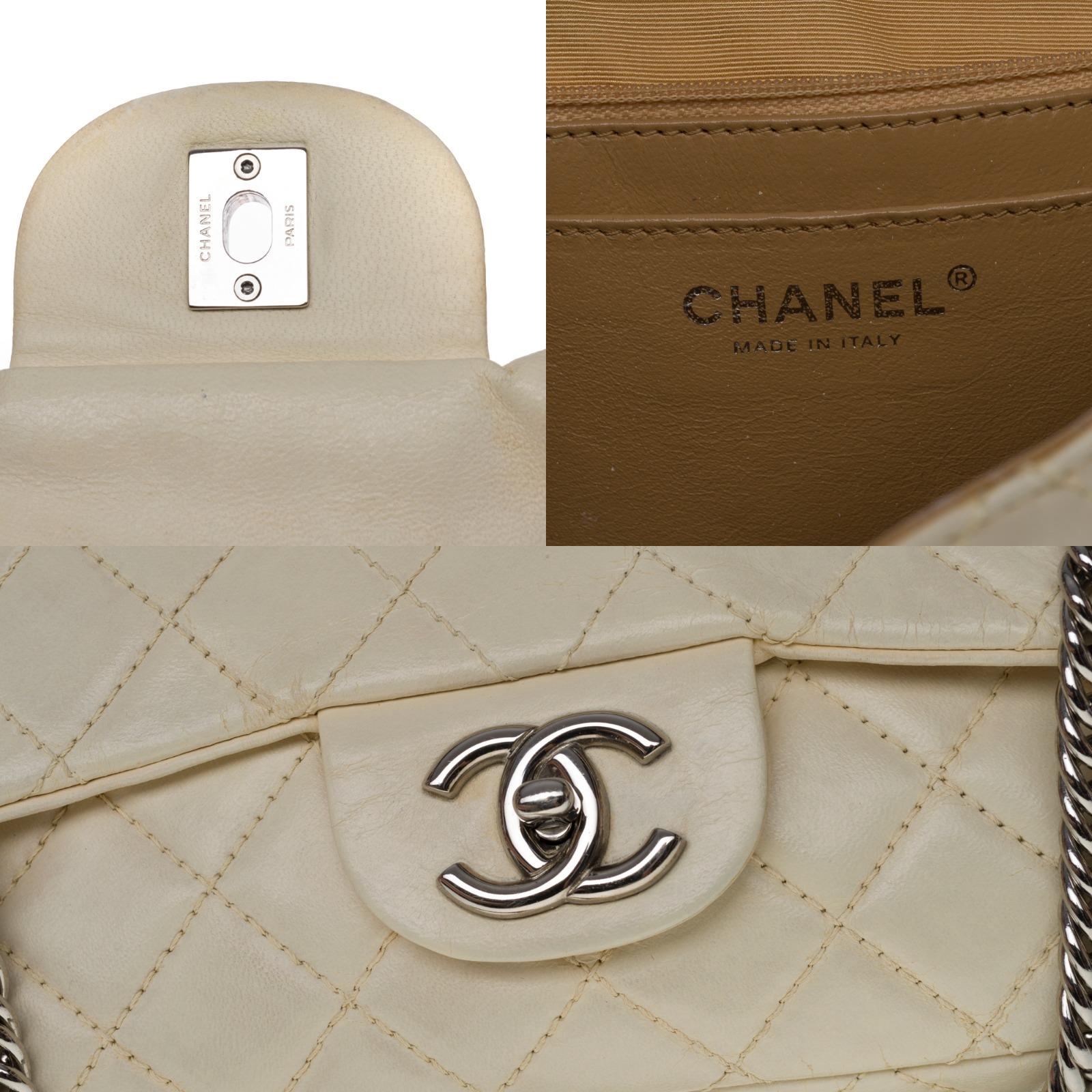 Women's Chanel Timeless/Classique Jumbo Flap bag handbag in ecru quilted lambskin, SHW For Sale