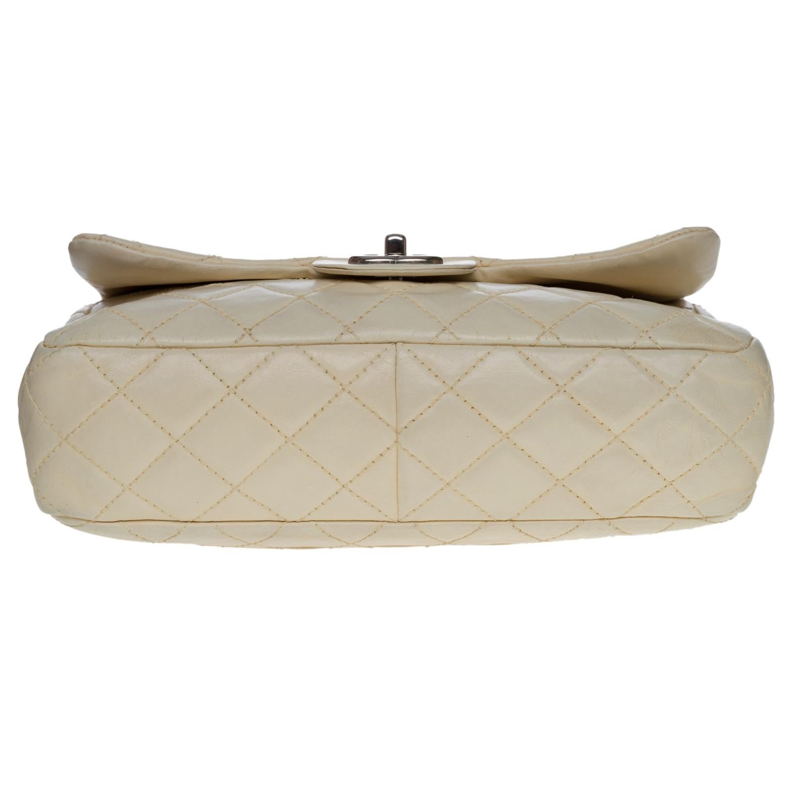 Chanel Timeless/Classique Jumbo Flap bag handbag in ecru quilted lambskin, SHW For Sale 3