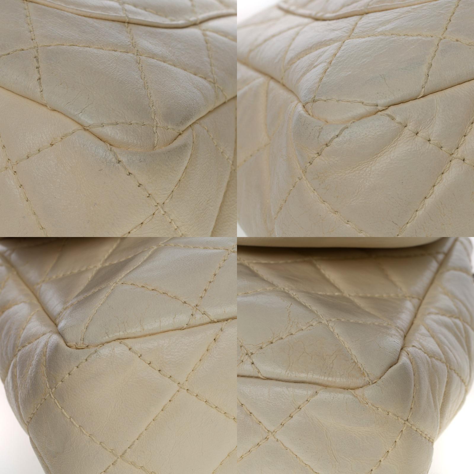 Chanel Timeless/Classique Jumbo Flap bag handbag in ecru quilted lambskin, SHW For Sale 4