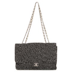 Chanel Timeless Classique Soft Single Flap Bag in Black White Tweed Ecru Leather