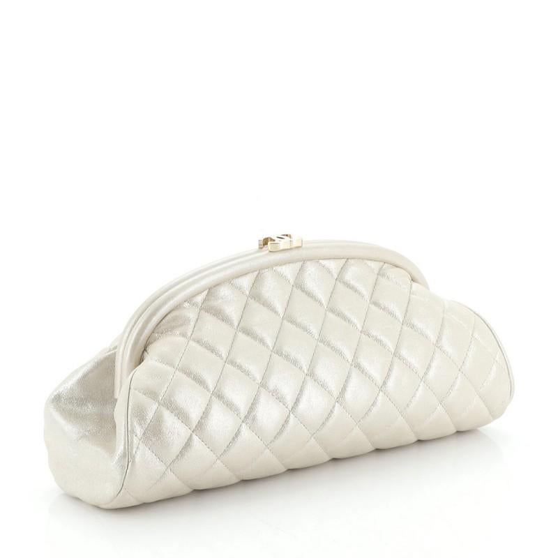Beige Chanel Timeless Clutch Iridescent Caviar