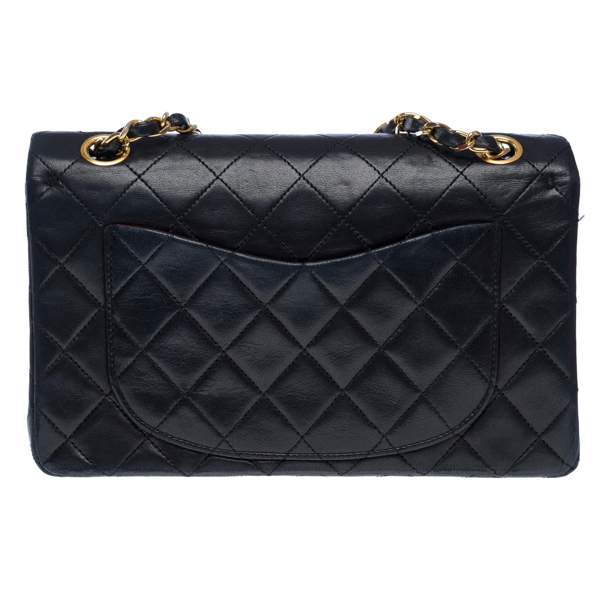 Chanel Timeless Coco 23 double flap shoulder bag in Black Quilted Lambskin, GHW In Good Condition In Paris, IDF