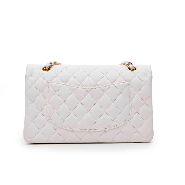 CHANEL Timeless Double Flap Bag in Eggshell Quilted Smooth Lamb Leather ...