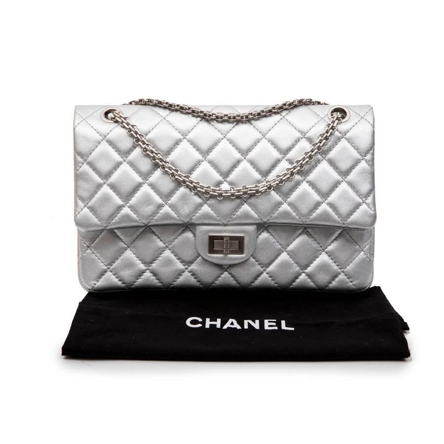 CHANEL 'Timeless' Double Flap Bag in Silver Quilted Leather 6
