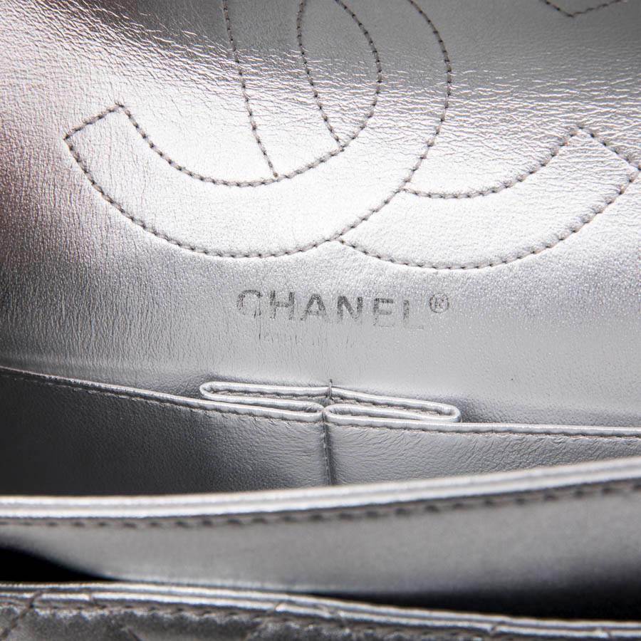 CHANEL 'Timeless' Double Flap Bag in Silver Quilted Leather 8