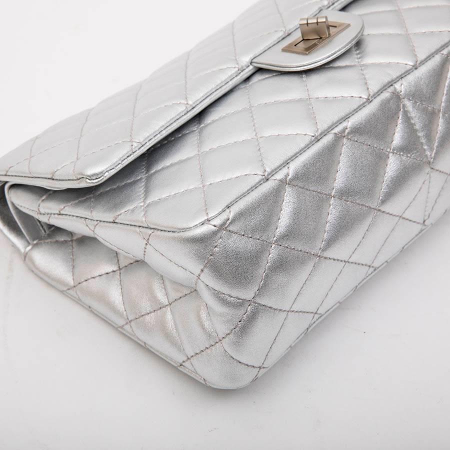 CHANEL 'Timeless' Double Flap Bag in Silver Quilted Leather 1