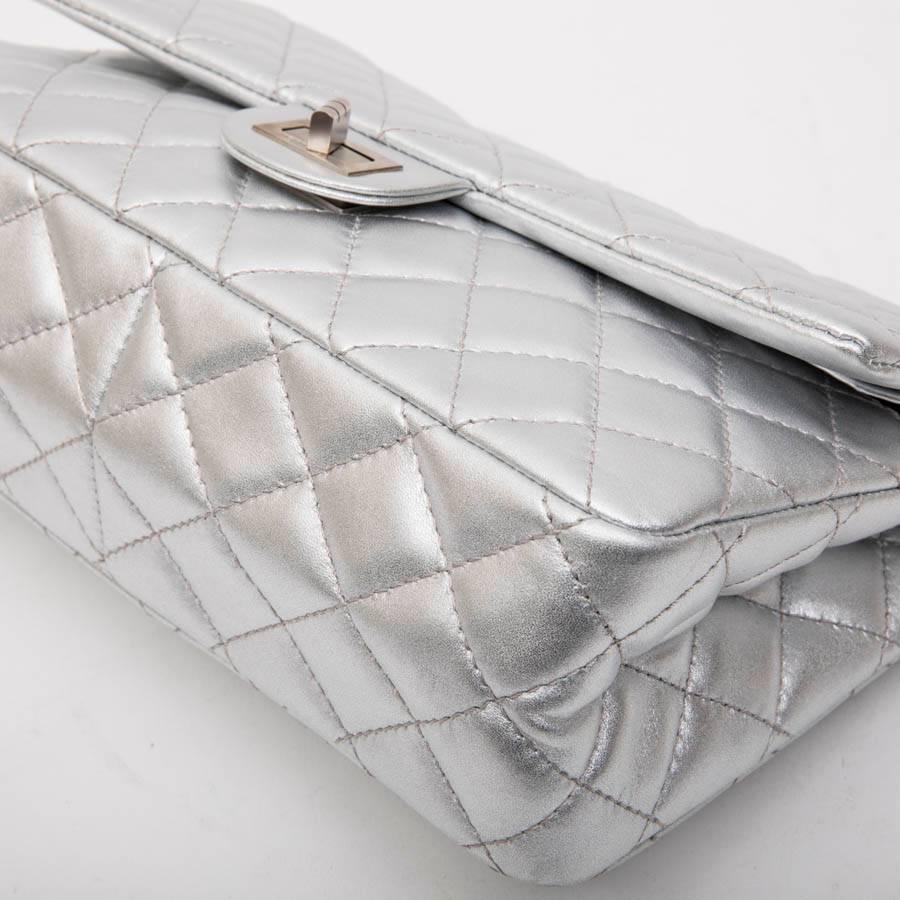 CHANEL 'Timeless' Double Flap Bag in Silver Quilted Leather 2