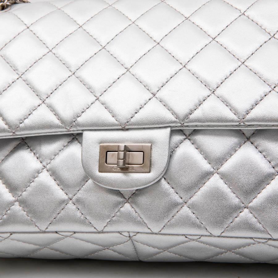 CHANEL 'Timeless' Double Flap Bag in Silver Quilted Leather 3