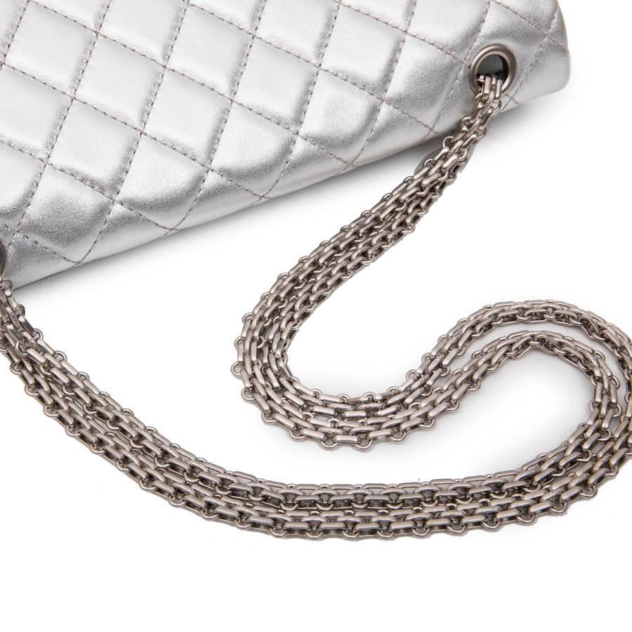 CHANEL 'Timeless' Double Flap Bag in Silver Quilted Leather 4