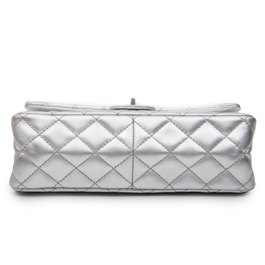 CHANEL 'Timeless' Double Flap Bag in Silver Quilted Leather 5
