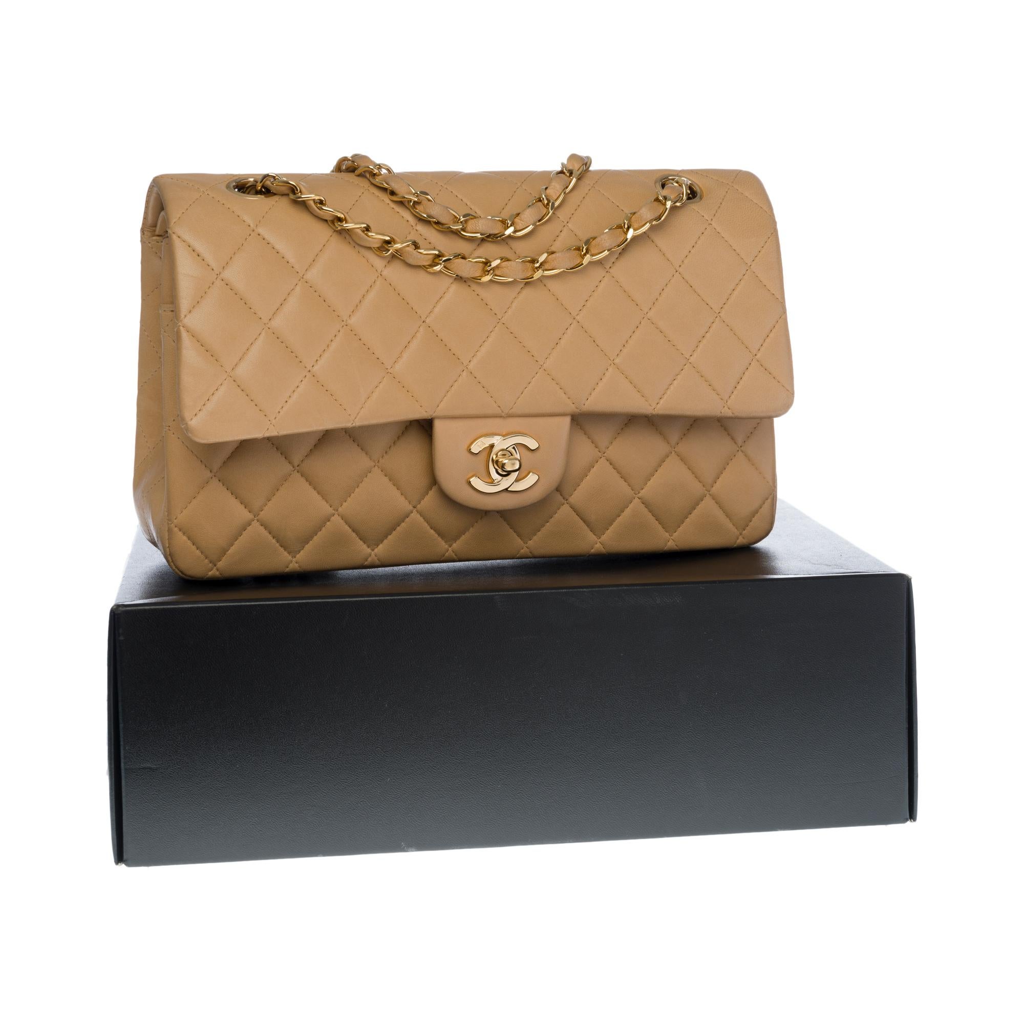Chanel Timeless double flap Medium Shoulder bag in beige quilted leather, GHW 6