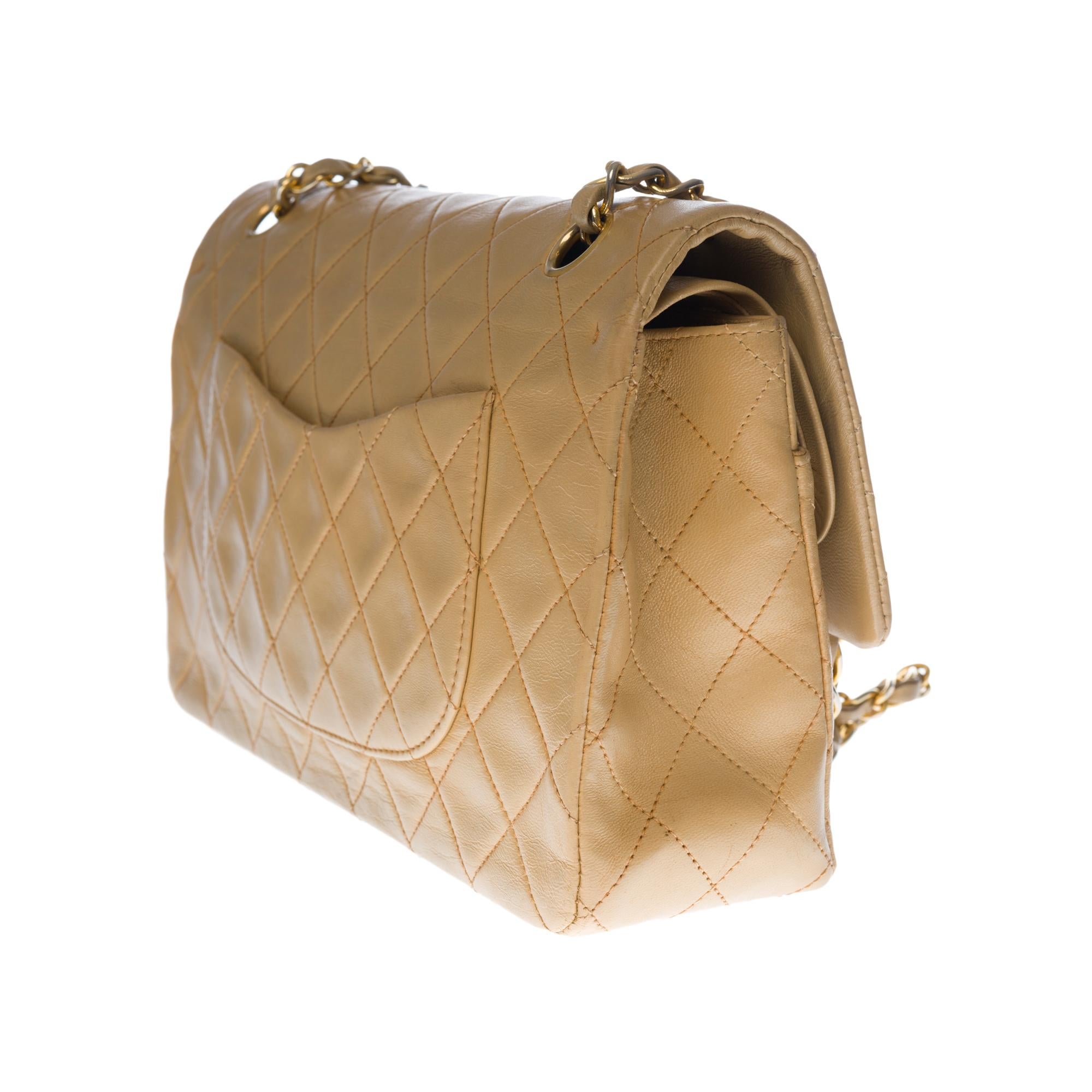 Beige Chanel Timeless double flap Medium Shoulder bag in beige quilted leather, GHW