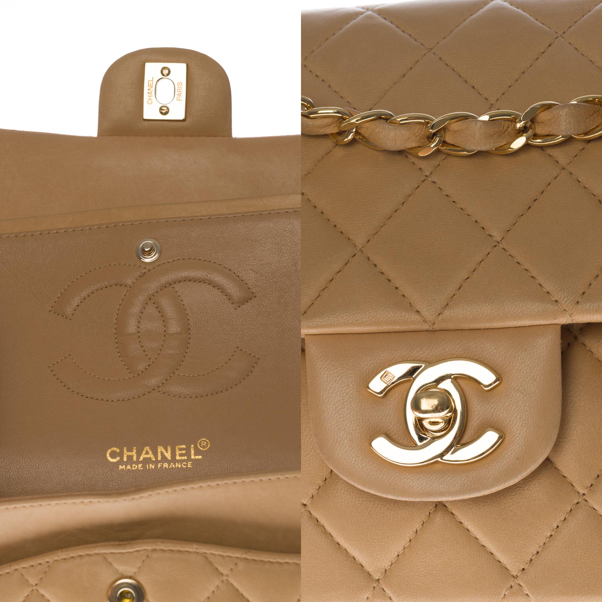 Women's Chanel Timeless double flap Medium Shoulder bag in beige quilted leather, GHW