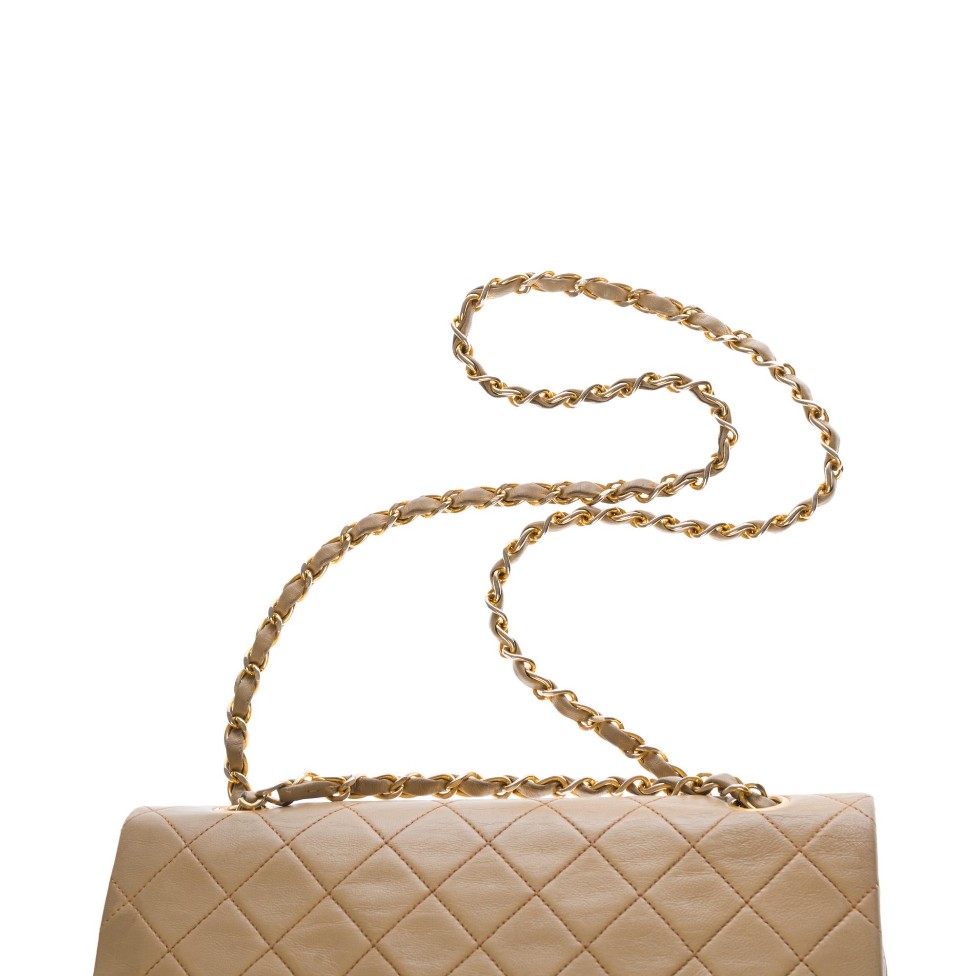 Chanel Timeless double flap Medium Shoulder bag in beige quilted leather, GHW 2