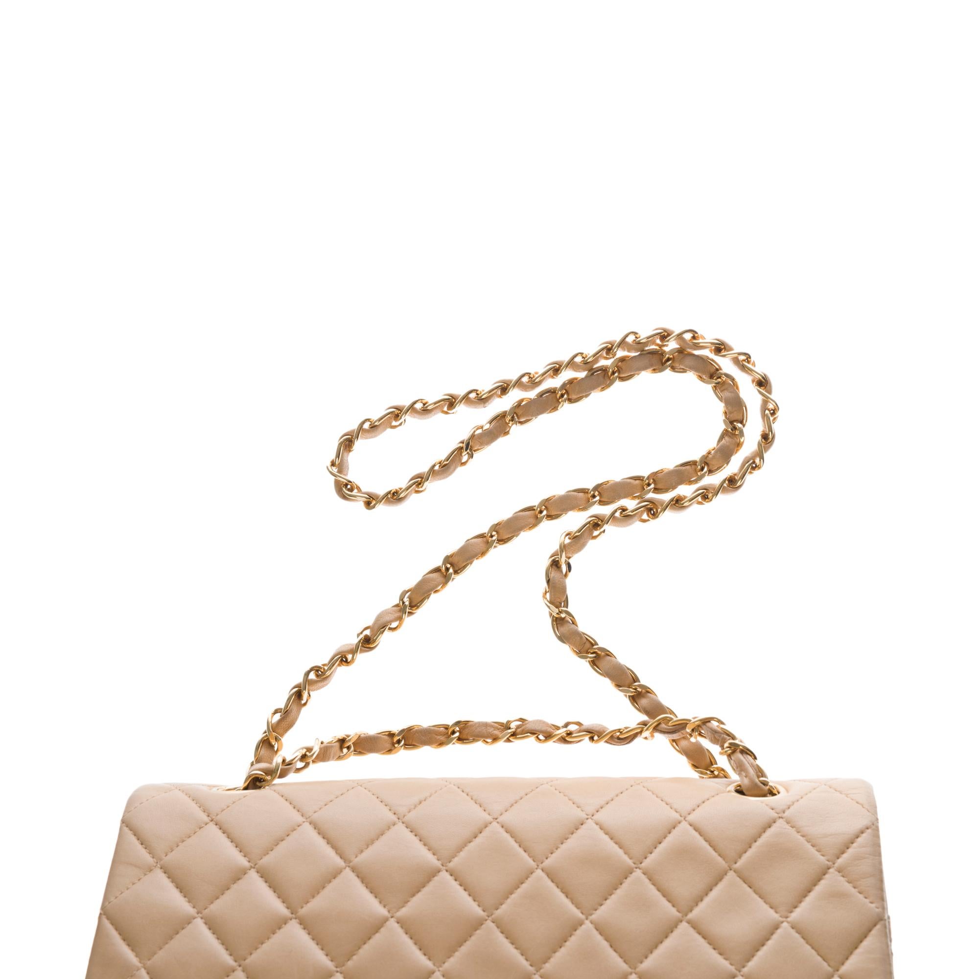 Chanel Timeless double flap Medium Shoulder bag in beige quilted leather, GHW 3