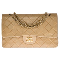 Chanel Timeless double flap Medium Shoulder bag in beige quilted leather,  GHW at 1stDibs