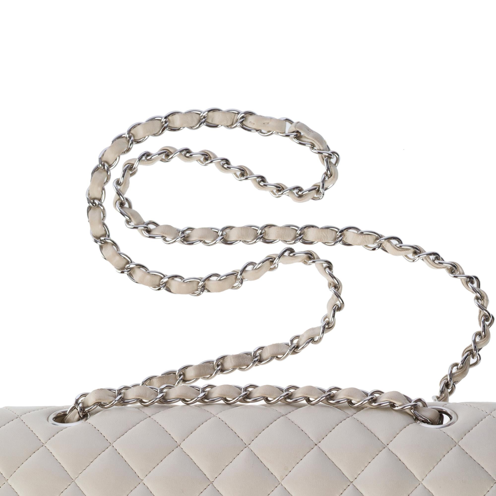 Chanel Timeless double flap shoulder bag in Beige lambskin Quilted leather, PHW For Sale 5