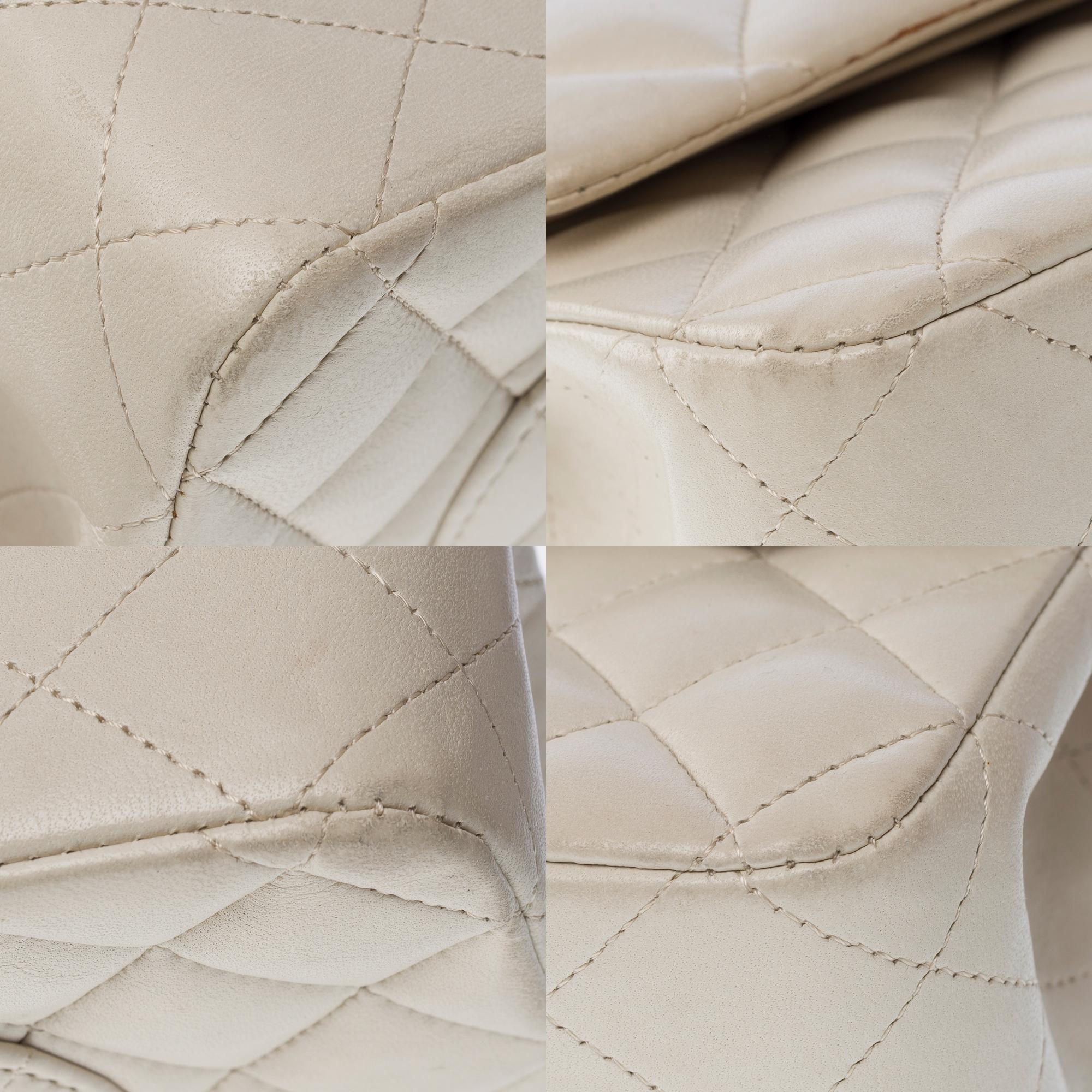 Chanel Timeless double flap shoulder bag in Beige lambskin Quilted leather, PHW For Sale 7