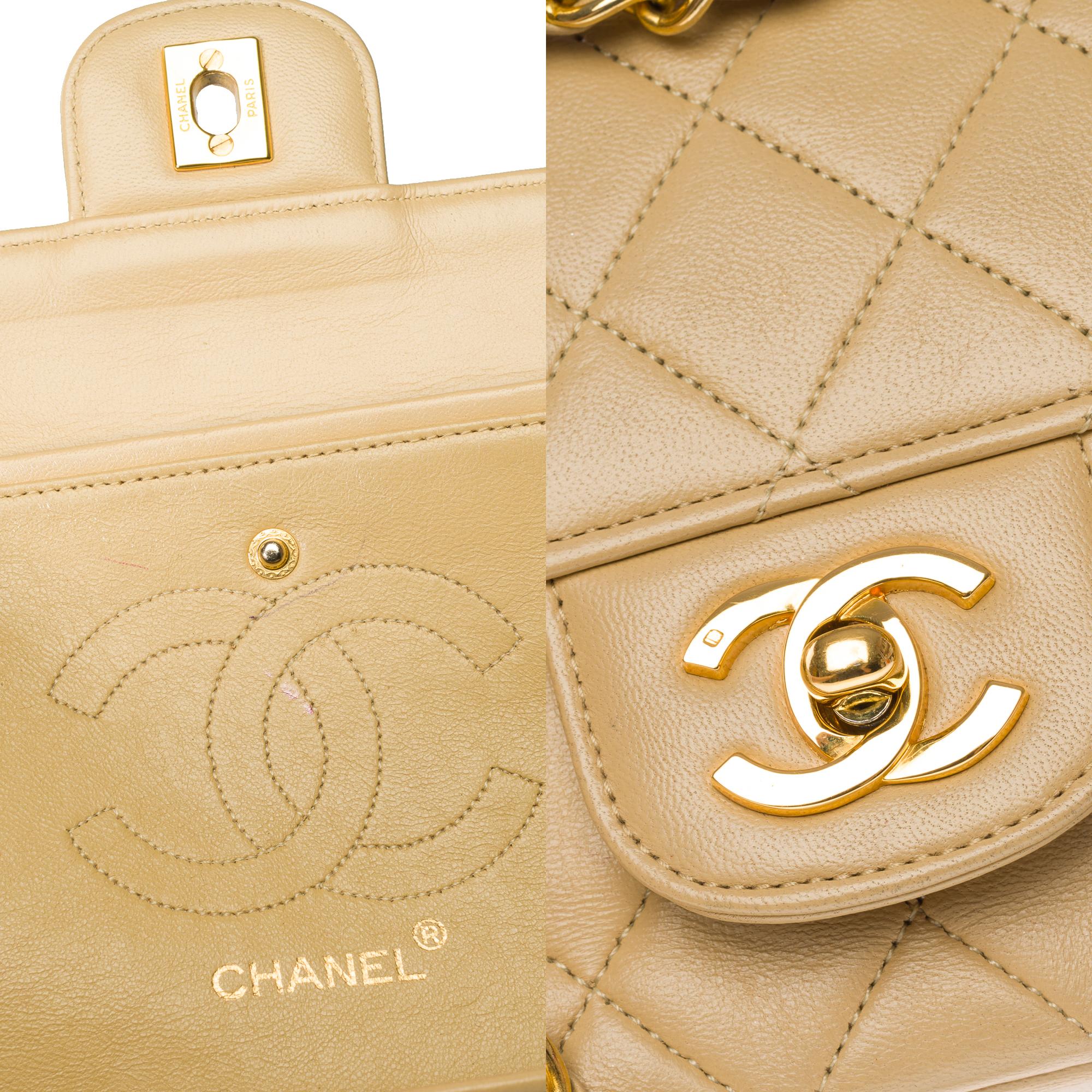 Chanel Timeless double flap shoulder bag in beige quilted lambskin leather, GHW 2