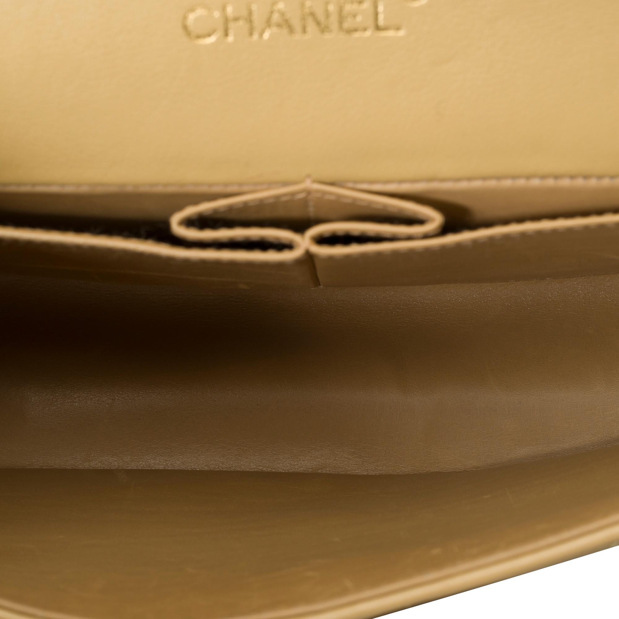Chanel Timeless double flap shoulder bag in beige quilted lambskin leather, GHW For Sale 4