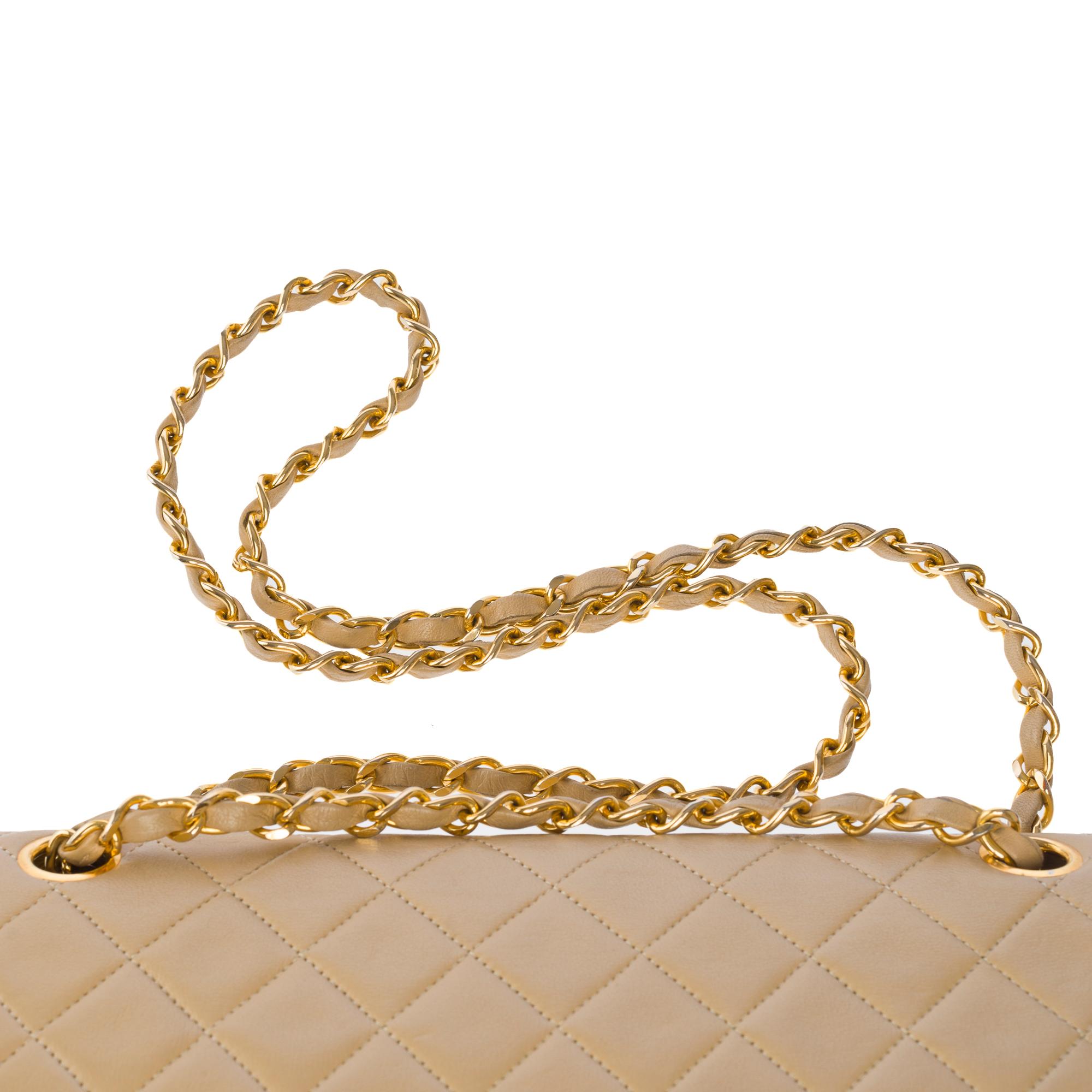 Chanel Timeless double flap shoulder bag in beige quilted lambskin leather, GHW For Sale 5