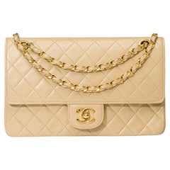 Retro Chanel Timeless double flap shoulder bag in beige quilted lambskin leather, GHW