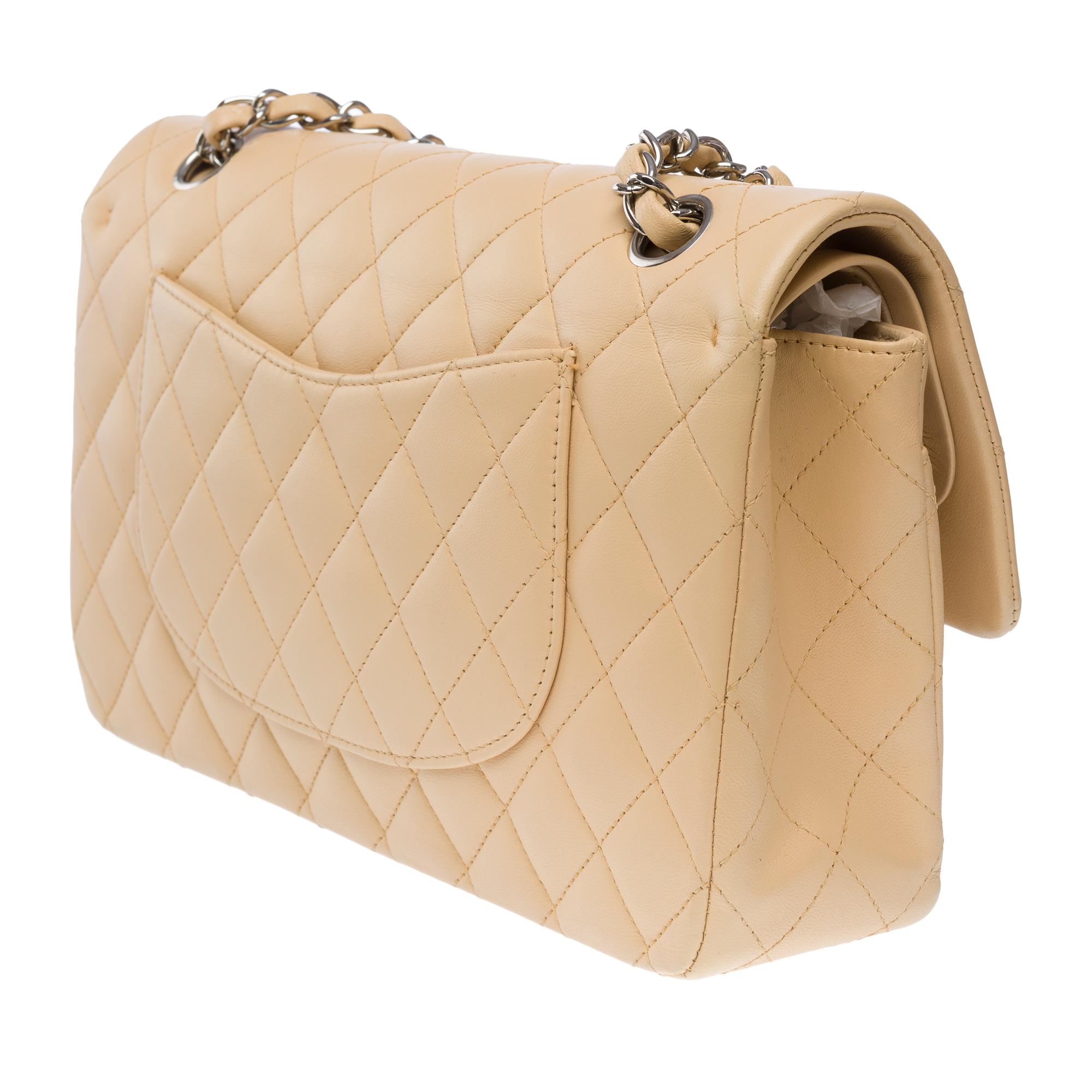 Chanel Timeless double flap shoulder bag in beige quilted lambskin leather, SHW For Sale 2