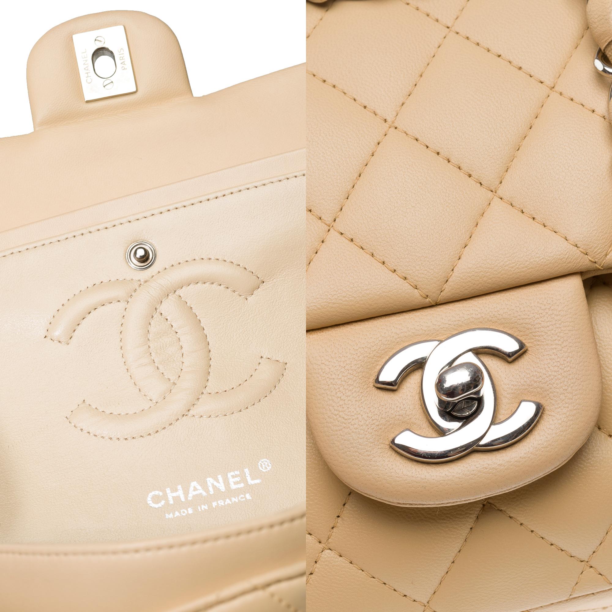 Chanel Timeless double flap shoulder bag in beige quilted lambskin leather, SHW For Sale 3