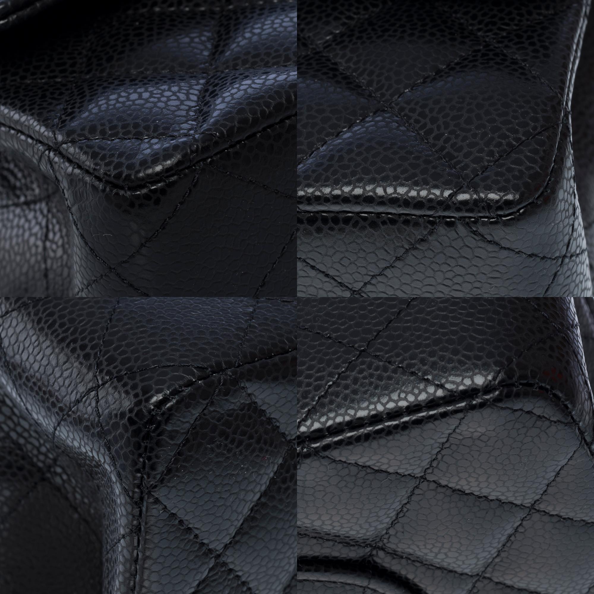 Chanel Timeless double flap shoulder bag in black Caviar quilted leather, GHW For Sale 6