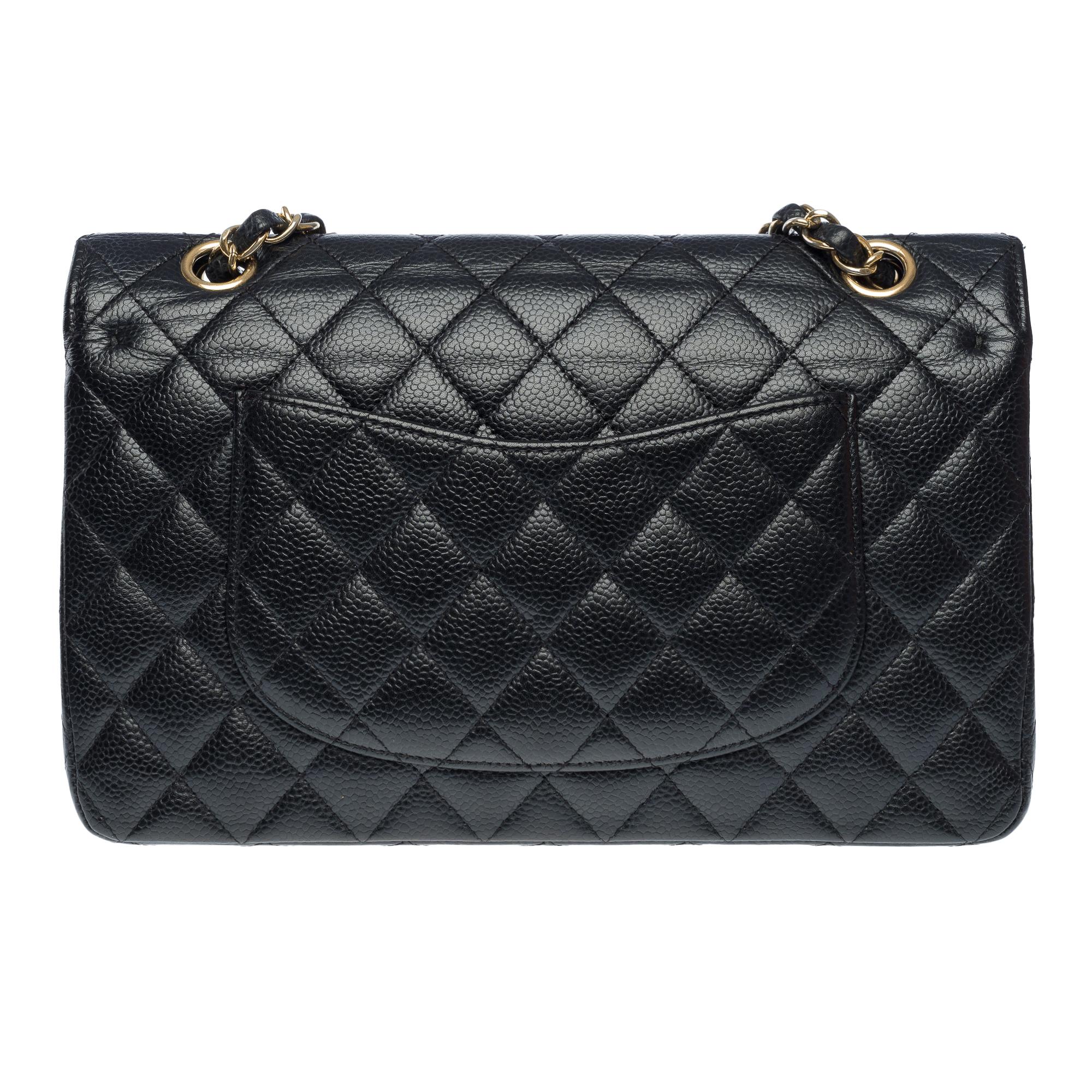 Bolso Chanel Timeless de doble solapa en piel acolchada Caviar negra, GHW Negro