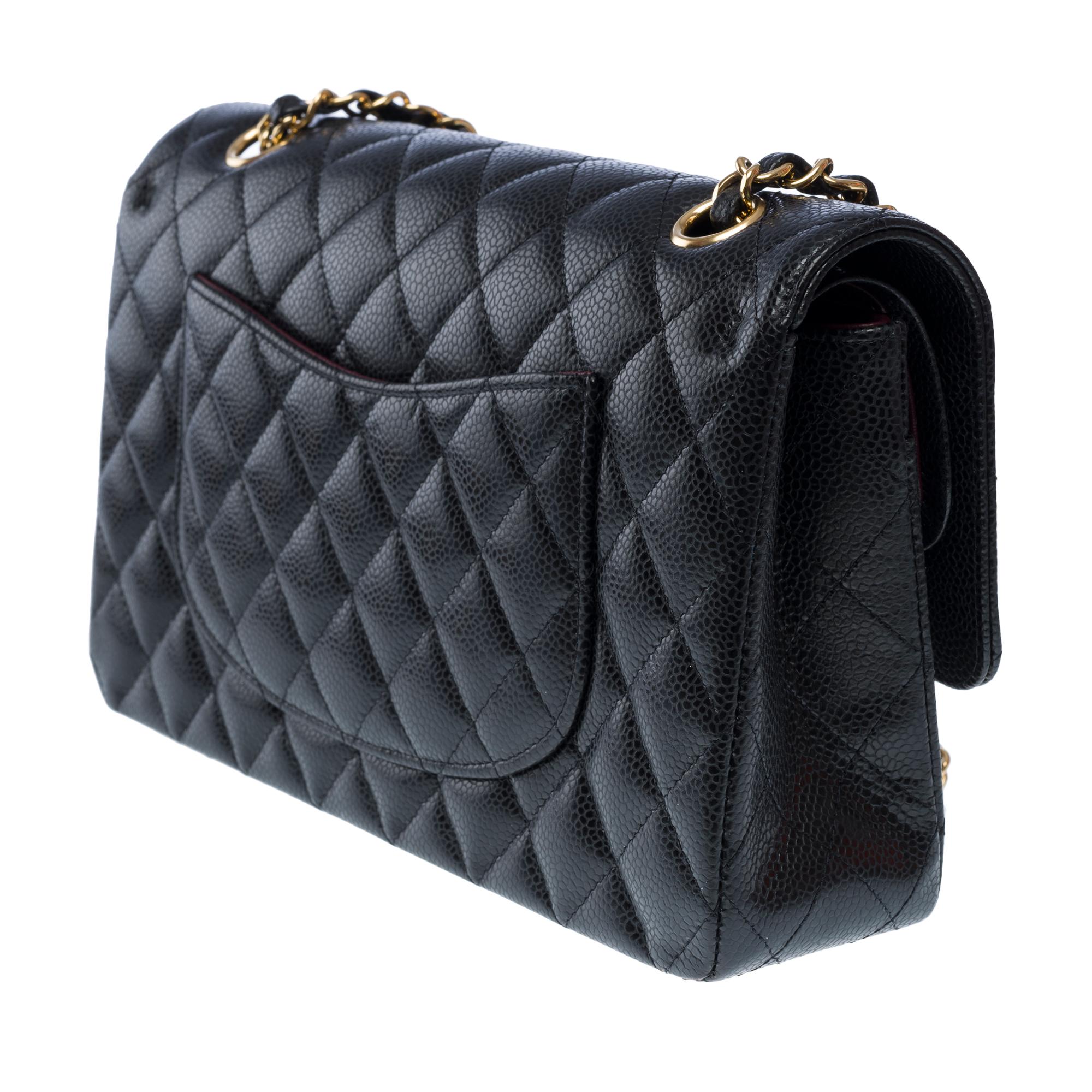 Women's Chanel Timeless double flap shoulder bag in black Caviar quilted leather, GHW For Sale