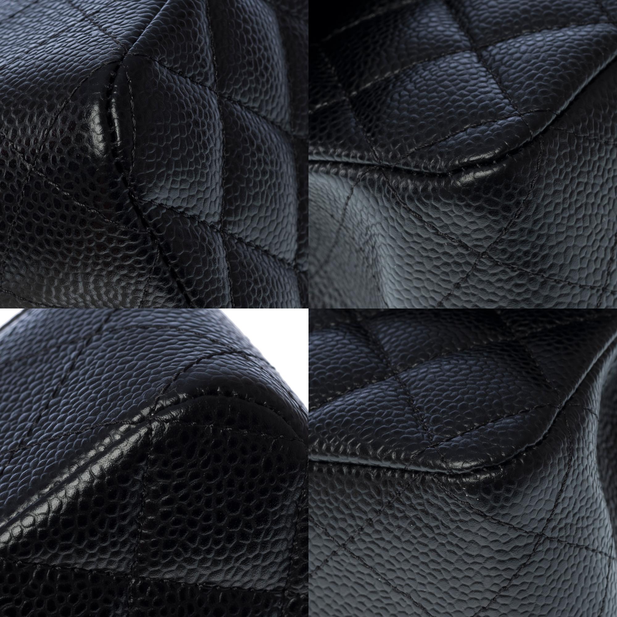 Chanel Timeless double flap shoulder bag in black Caviar quilted leather, PHW 7