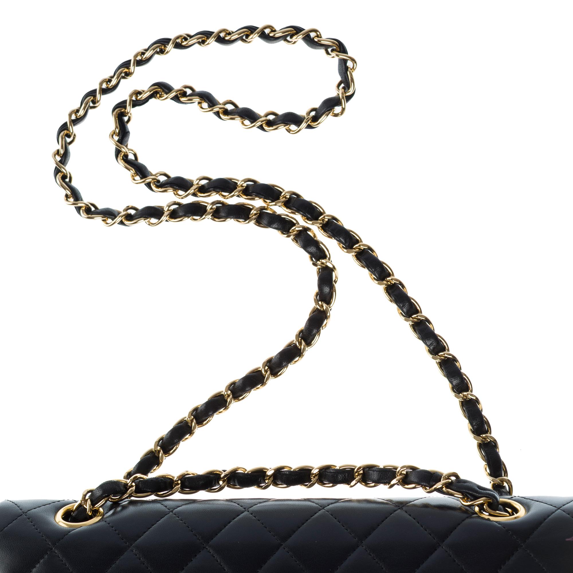 Chanel Timeless double flap shoulder bag in Black lambskin Quilted leather, GHW 6