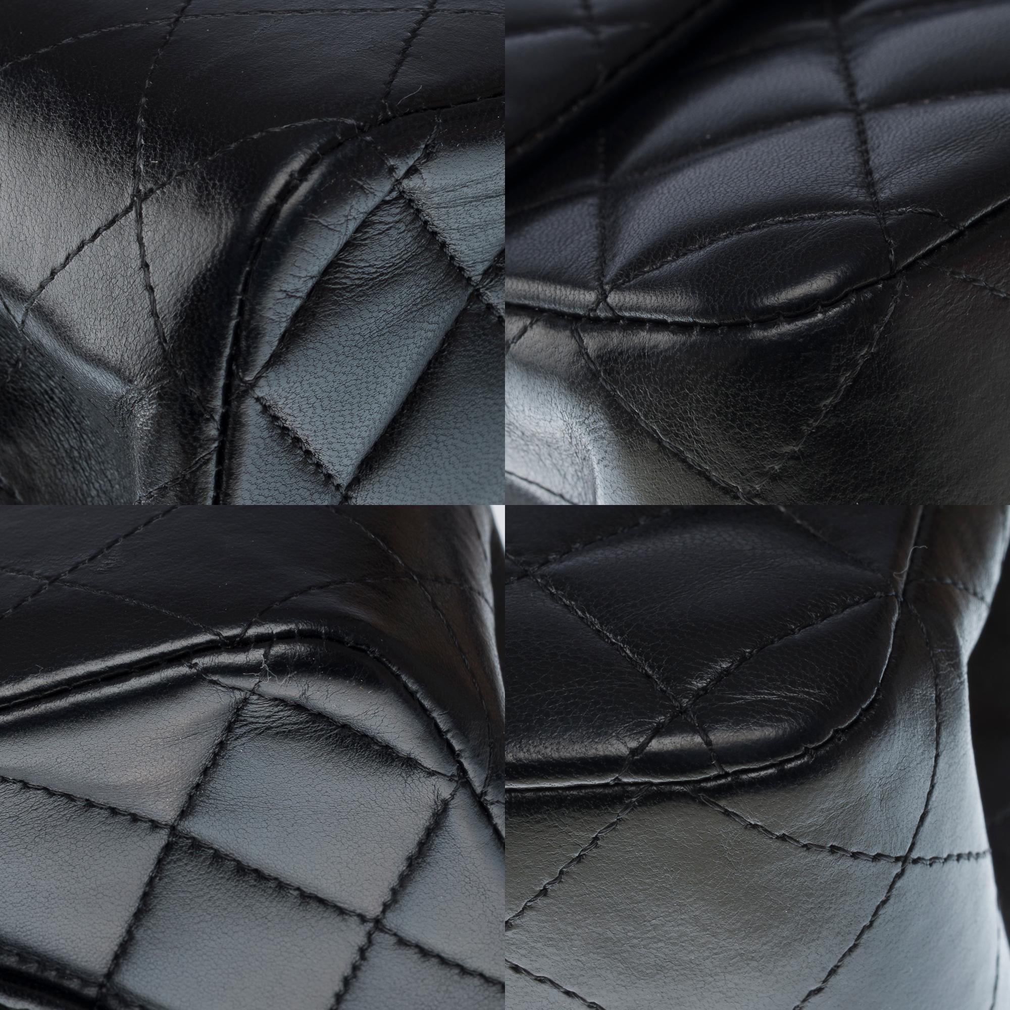 Chanel Timeless double flap shoulder bag in Black lambskin Quilted leather, GHW 8