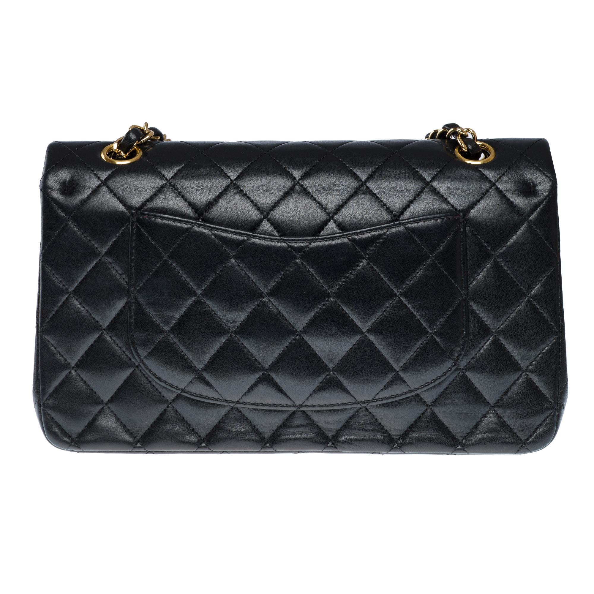 Women's Chanel Timeless double flap shoulder bag in Black lambskin Quilted leather, GHW