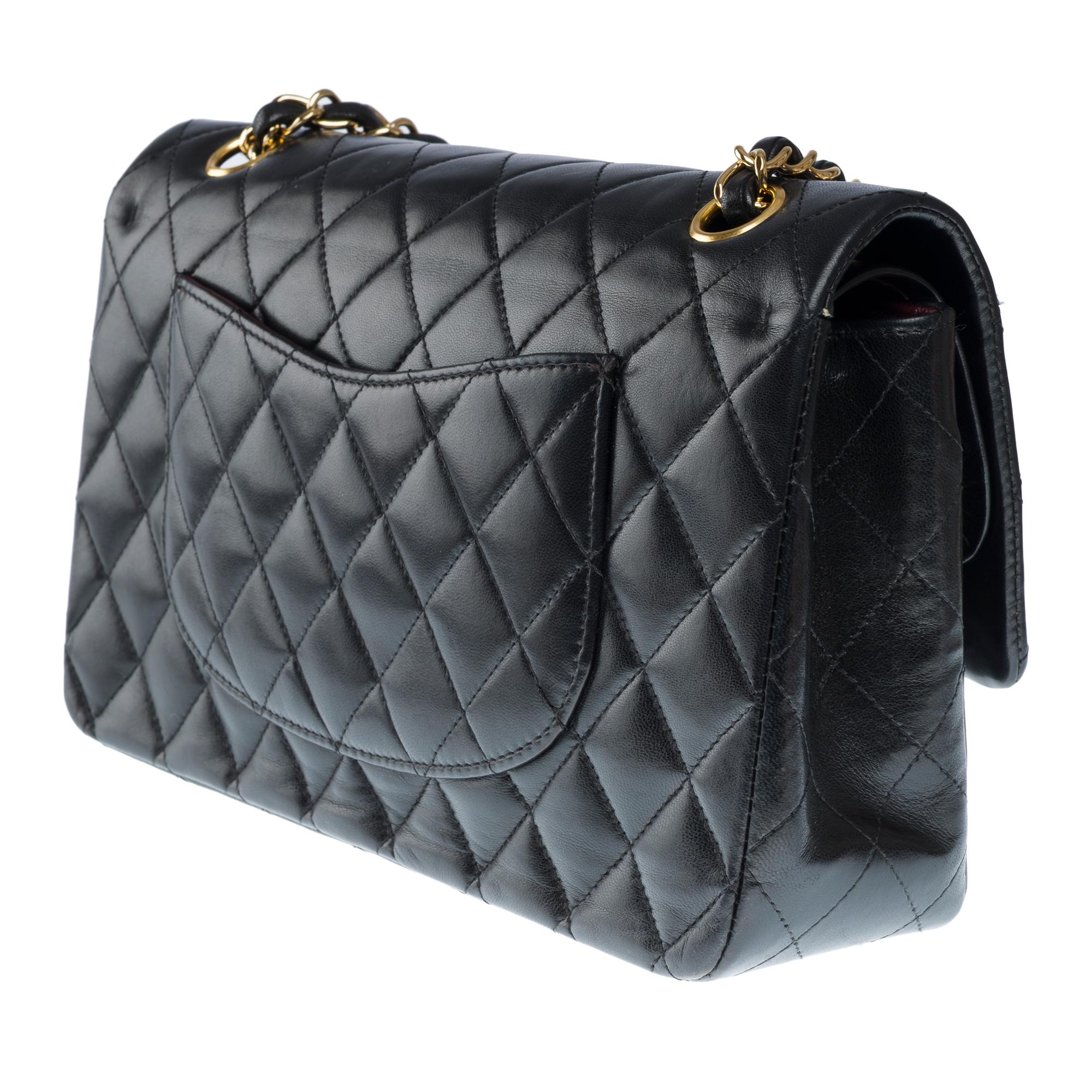 Chanel Timeless double flap shoulder bag in Black lambskin Quilted leather, GHW 2