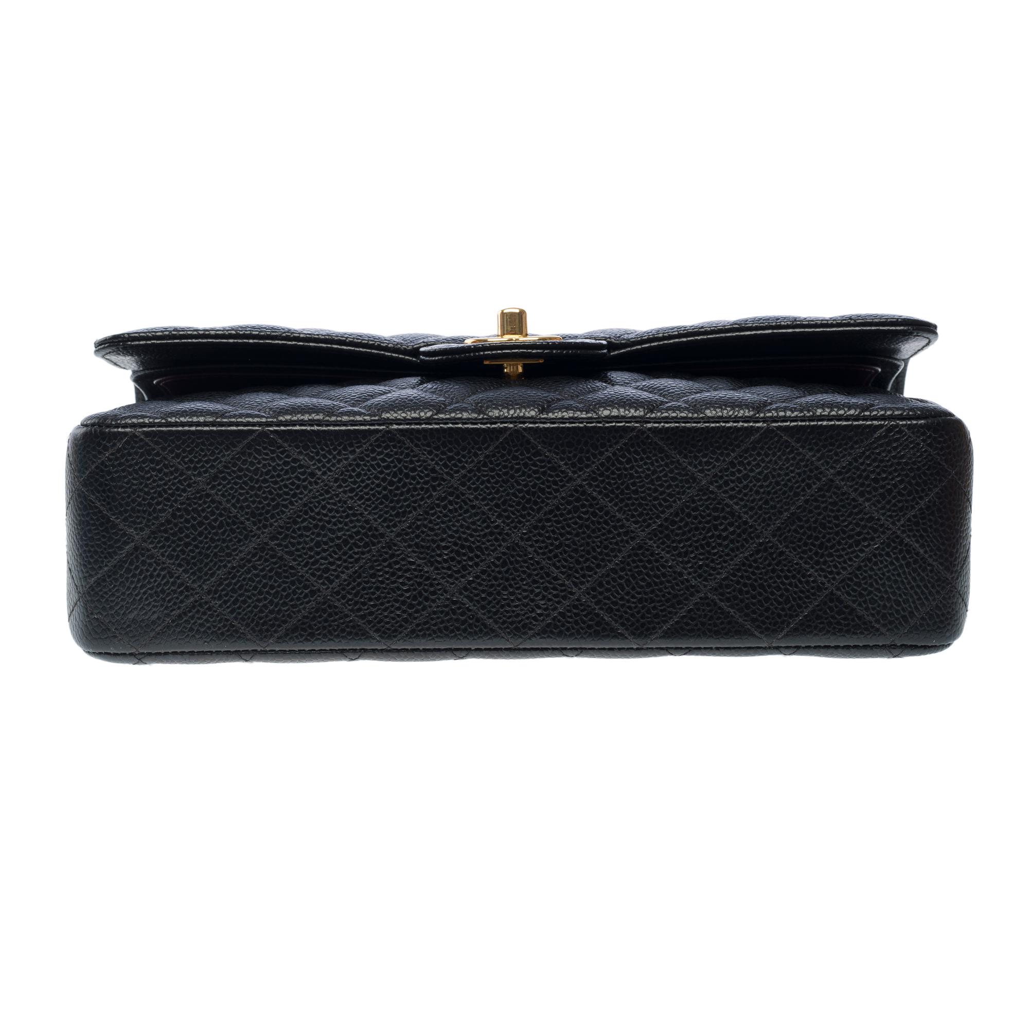 Chanel Timeless double flap shoulder bag in Black Quilted Caviar leather, GHW 7
