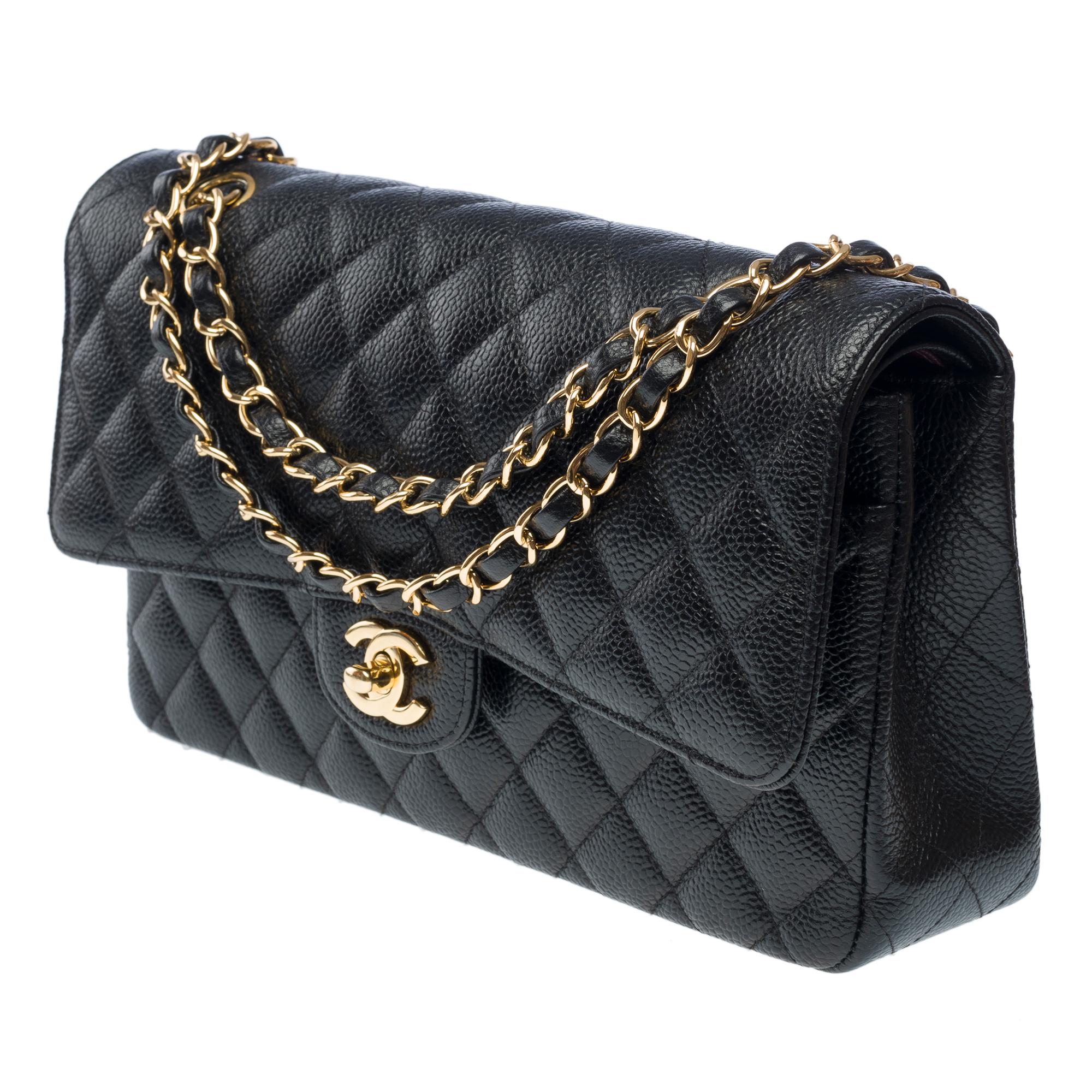 Chanel Timeless double flap shoulder bag in Black Quilted Caviar leather, GHW 1