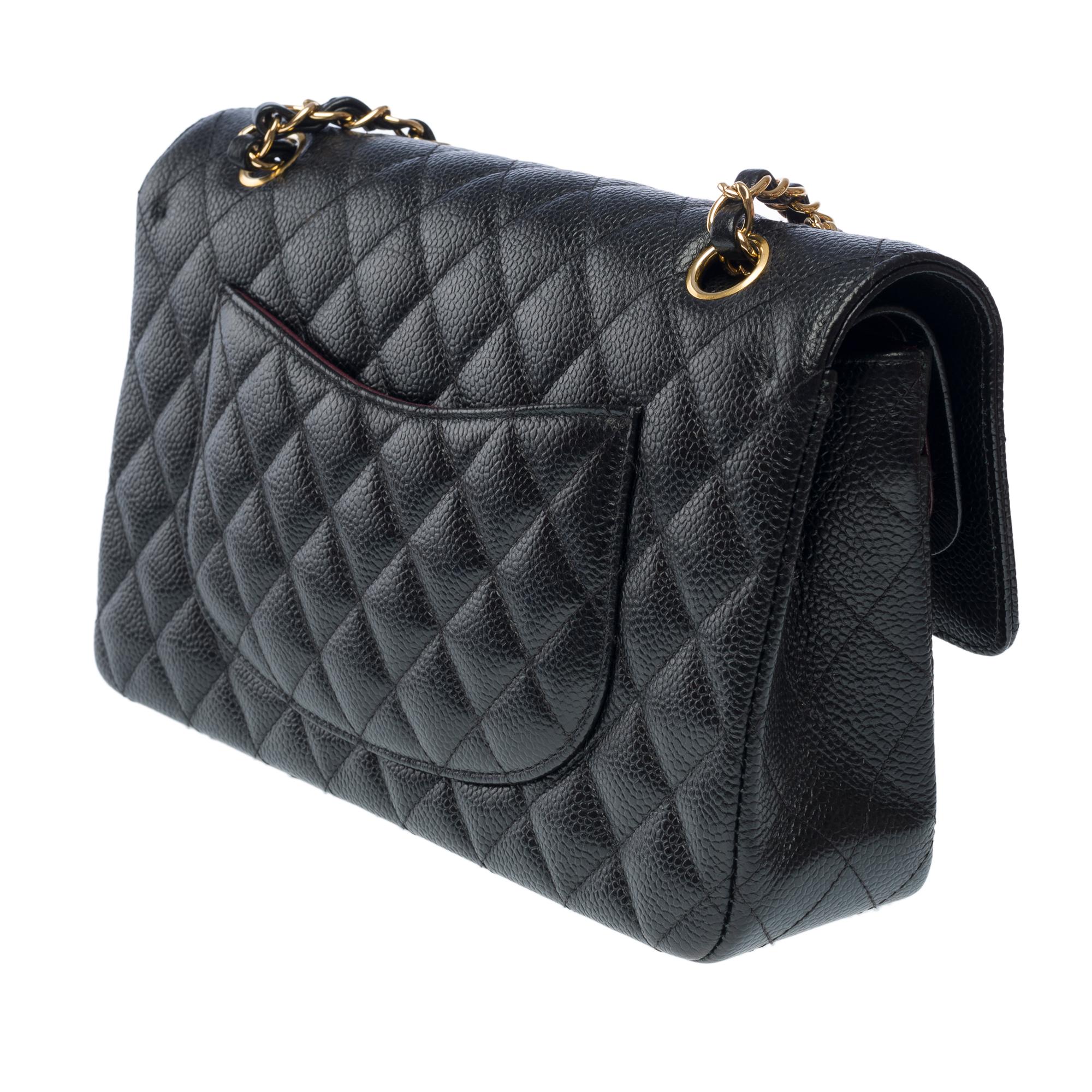 Chanel Timeless double flap shoulder bag in Black Quilted Caviar leather, GHW 2