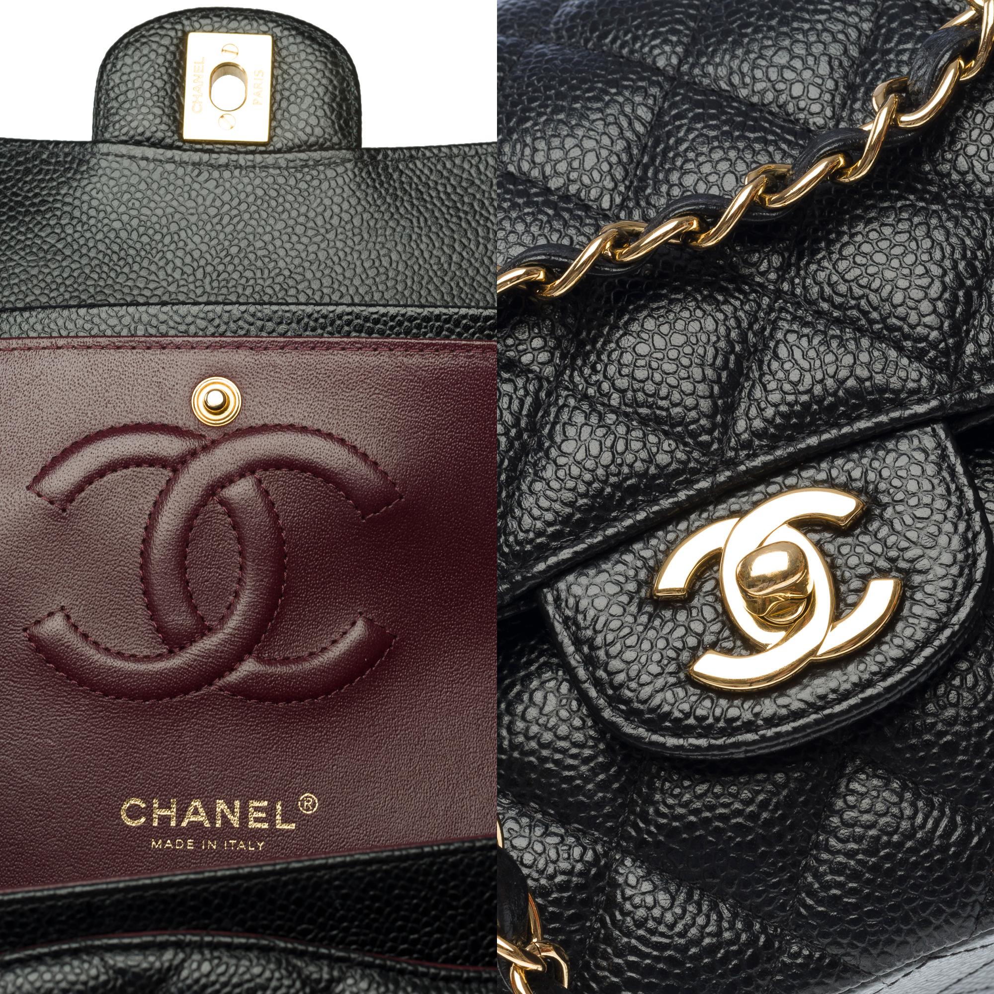 Chanel Timeless double flap shoulder bag in Black Quilted Caviar leather, GHW 3
