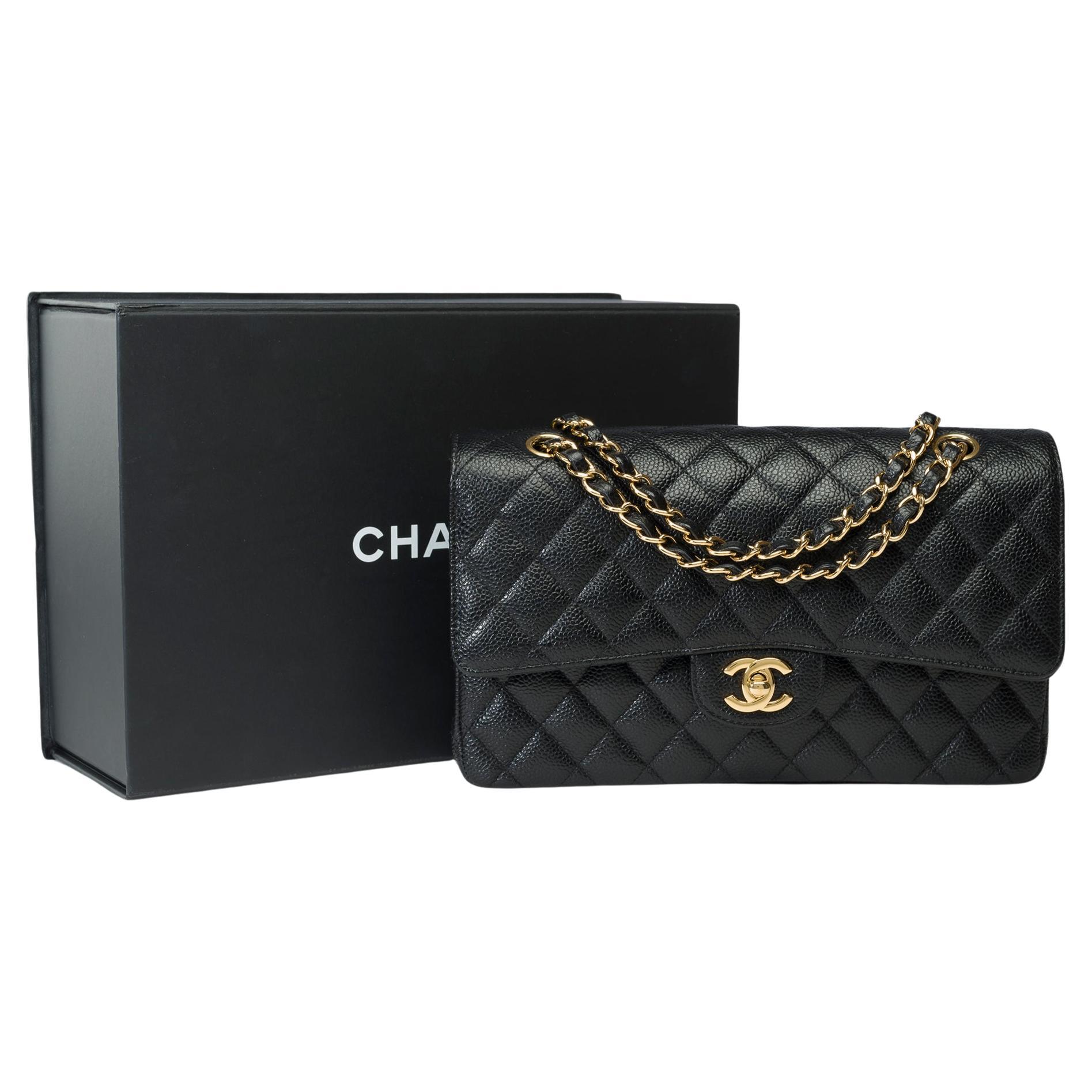 Chanel Timeless double flap shoulder bag in Black Quilted Caviar leather, GHW