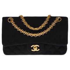 Chanel Timeless double flap shoulder bag in black quilted jersey, GHW
