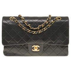 Chanel Timeless double flap shoulder bag in black quilted lambskin, GHW