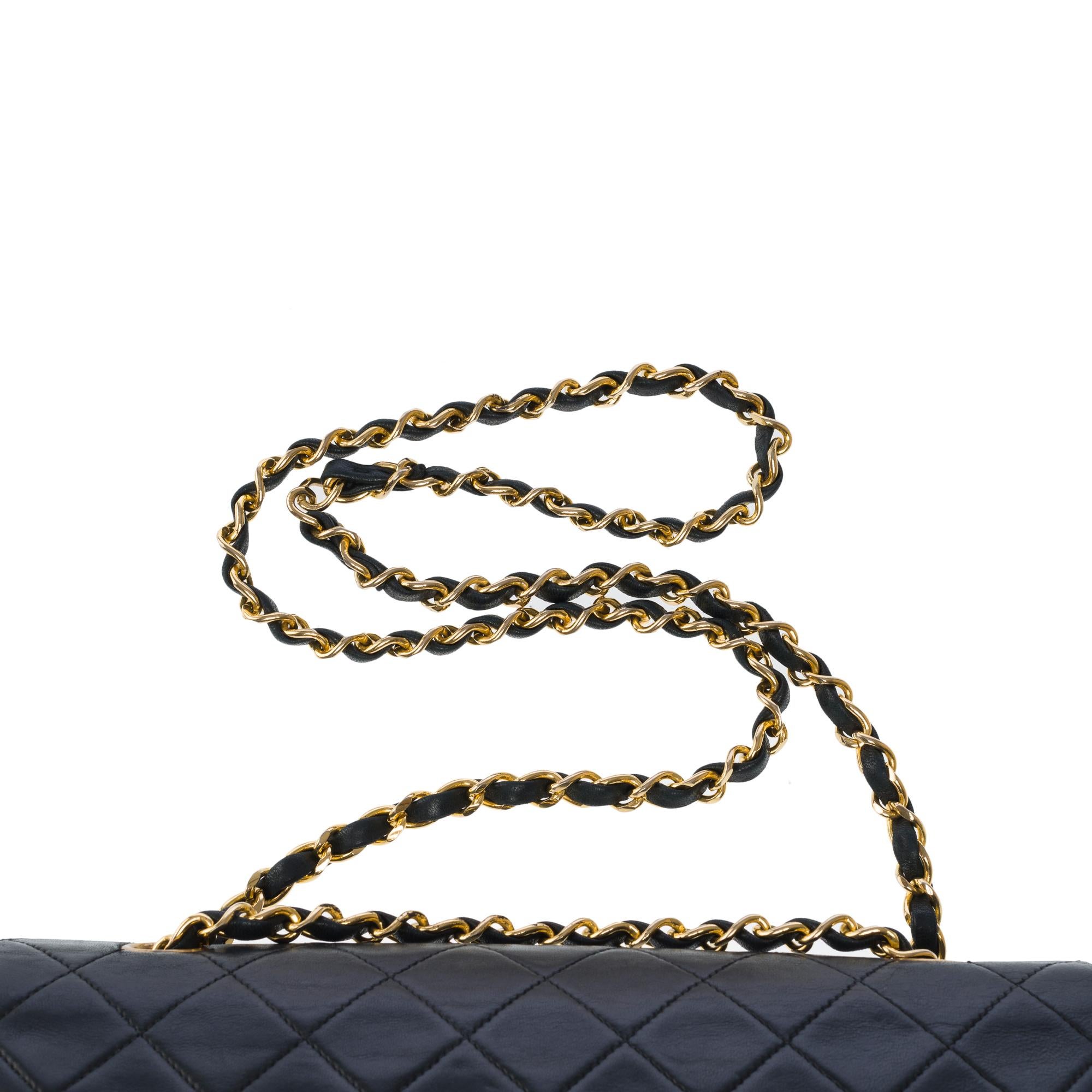 Chanel Timeless double flap shoulder bag in black quilted lambskin leather, GHW For Sale 6