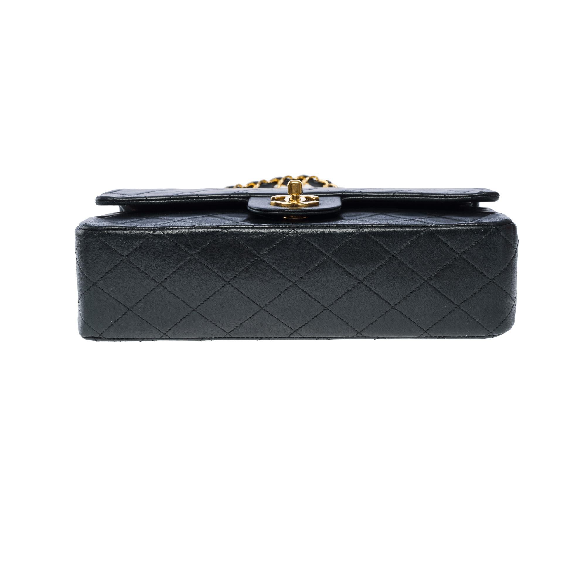 Chanel Timeless double flap shoulder bag in Black quilted lambskin leather, GHW For Sale 6